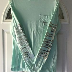 PINK Victoria Secret Bling Long Sleeve Top, MintXS